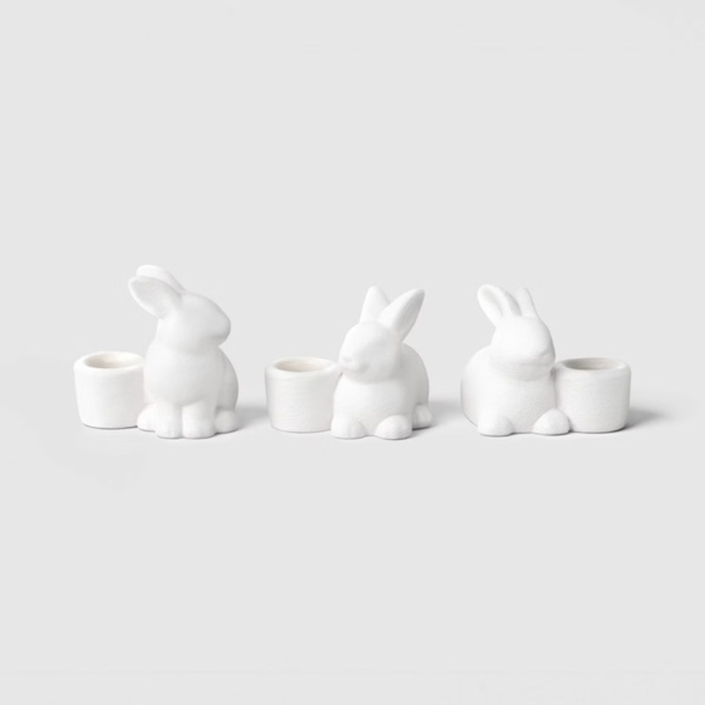 Easter nwt Set of 3 Ceramic Bunny Taper Candle Holders - Threshold
